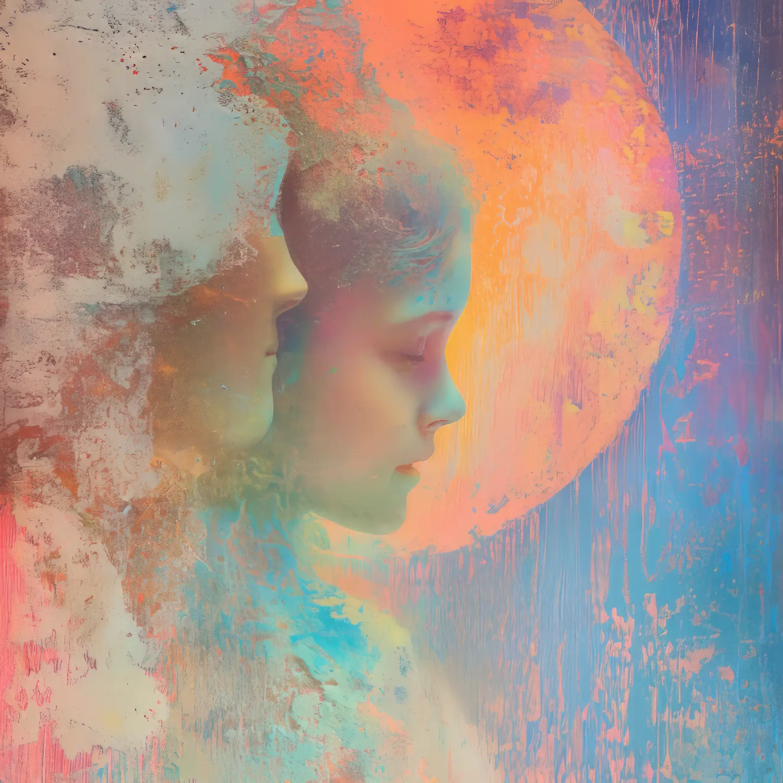 A Dual profiles against a vibrant orb