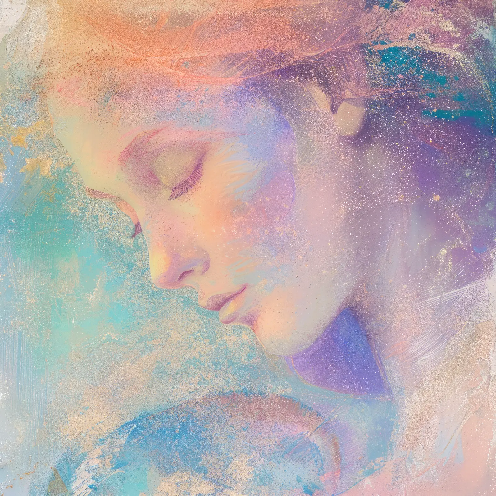 A tranquil face in pastel brushstrokes