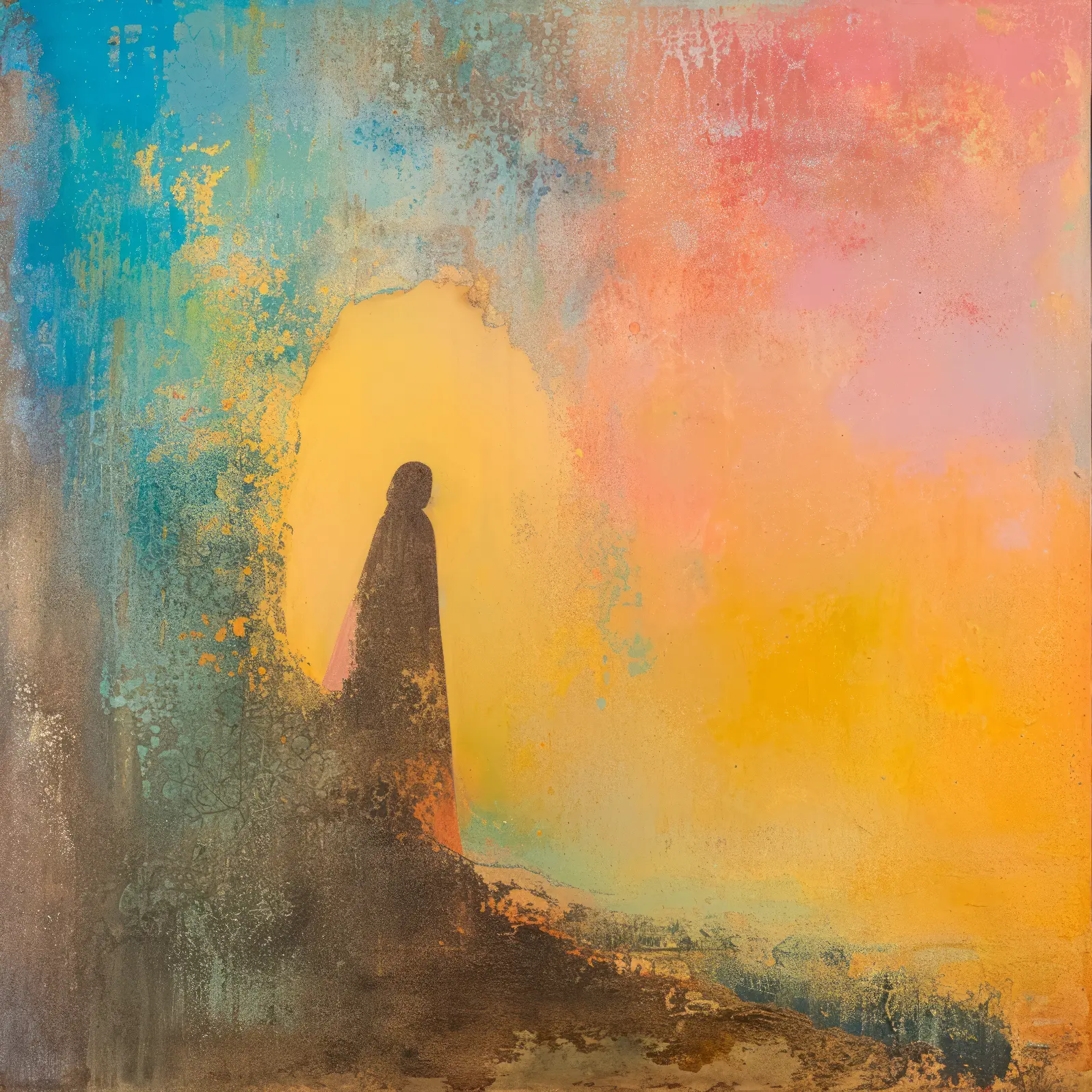A solitary figure against glowing light