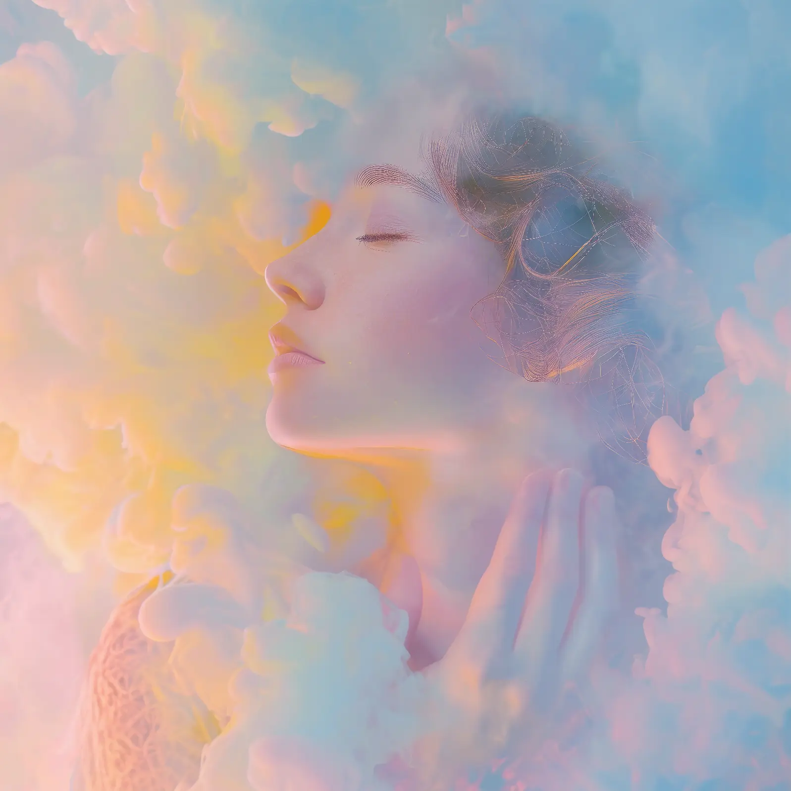 A Serene countenance in a misty haze