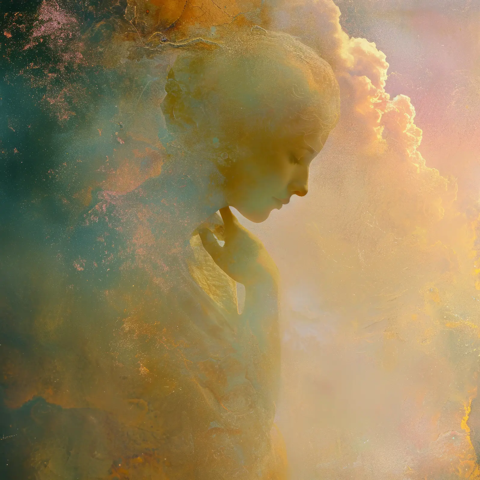 A Silhouette gazing into a luminous mist