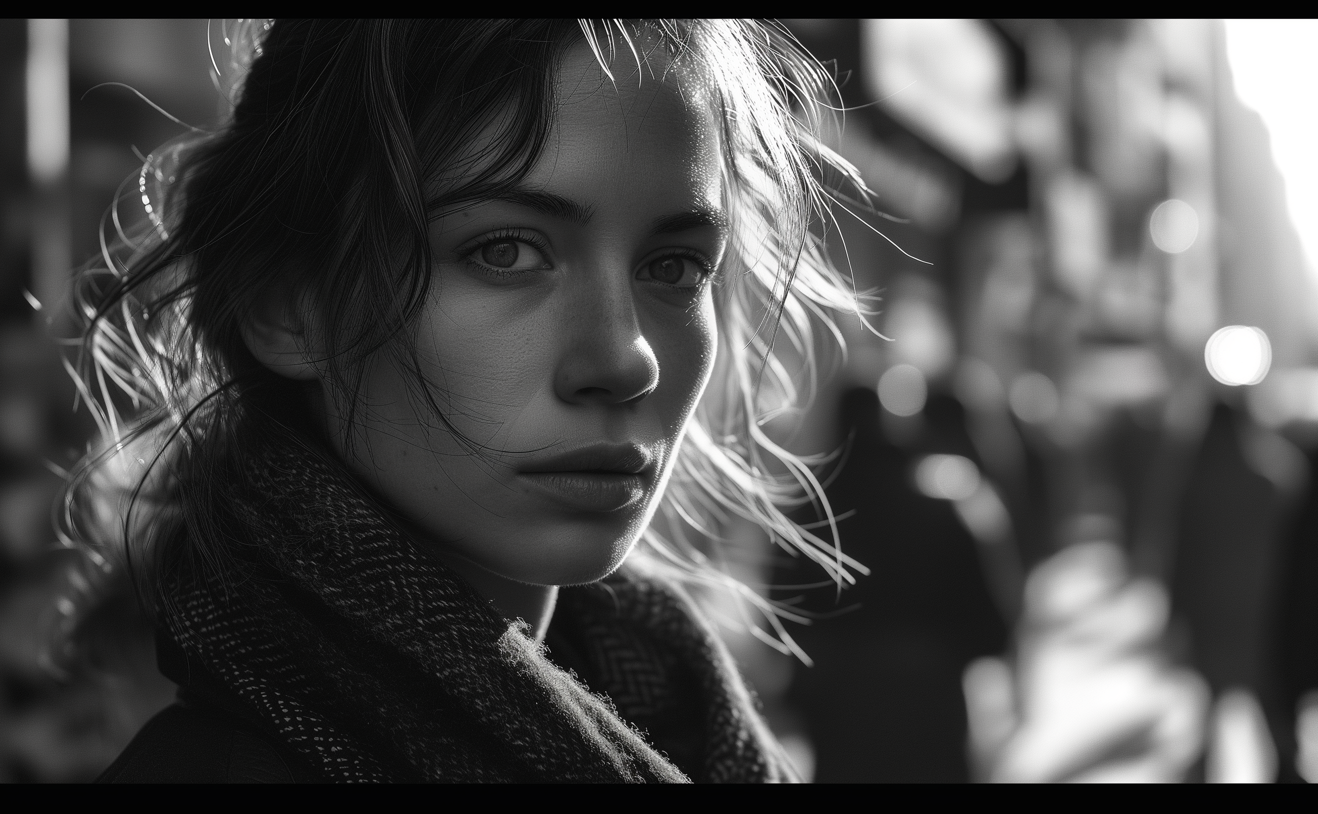 A Youthful stare, city's glow softens, a portrait of quiet urban moments