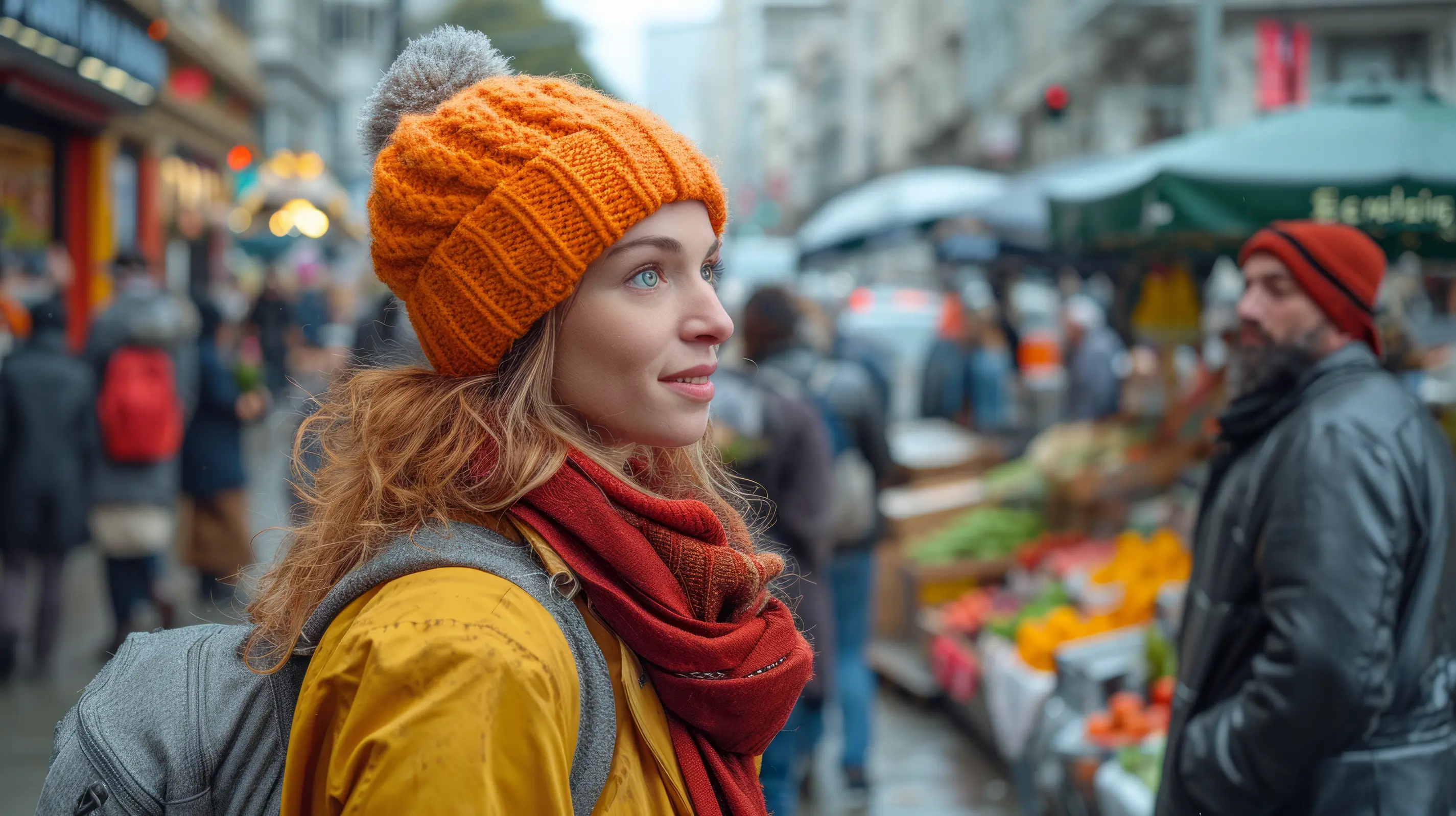An Autumn gaze in a bustling market