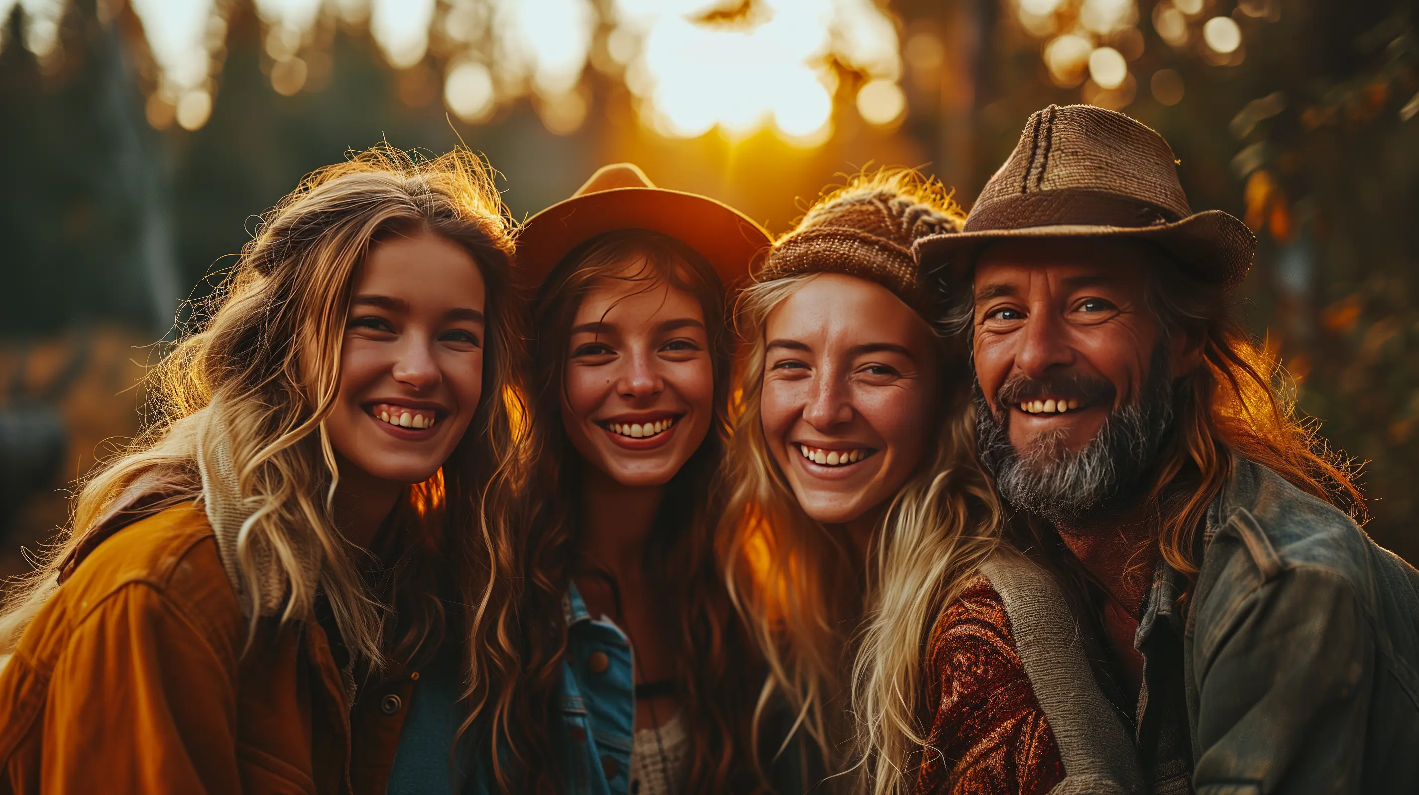 A Shared laughter, familial warmth in sunset's glow; joy abounds