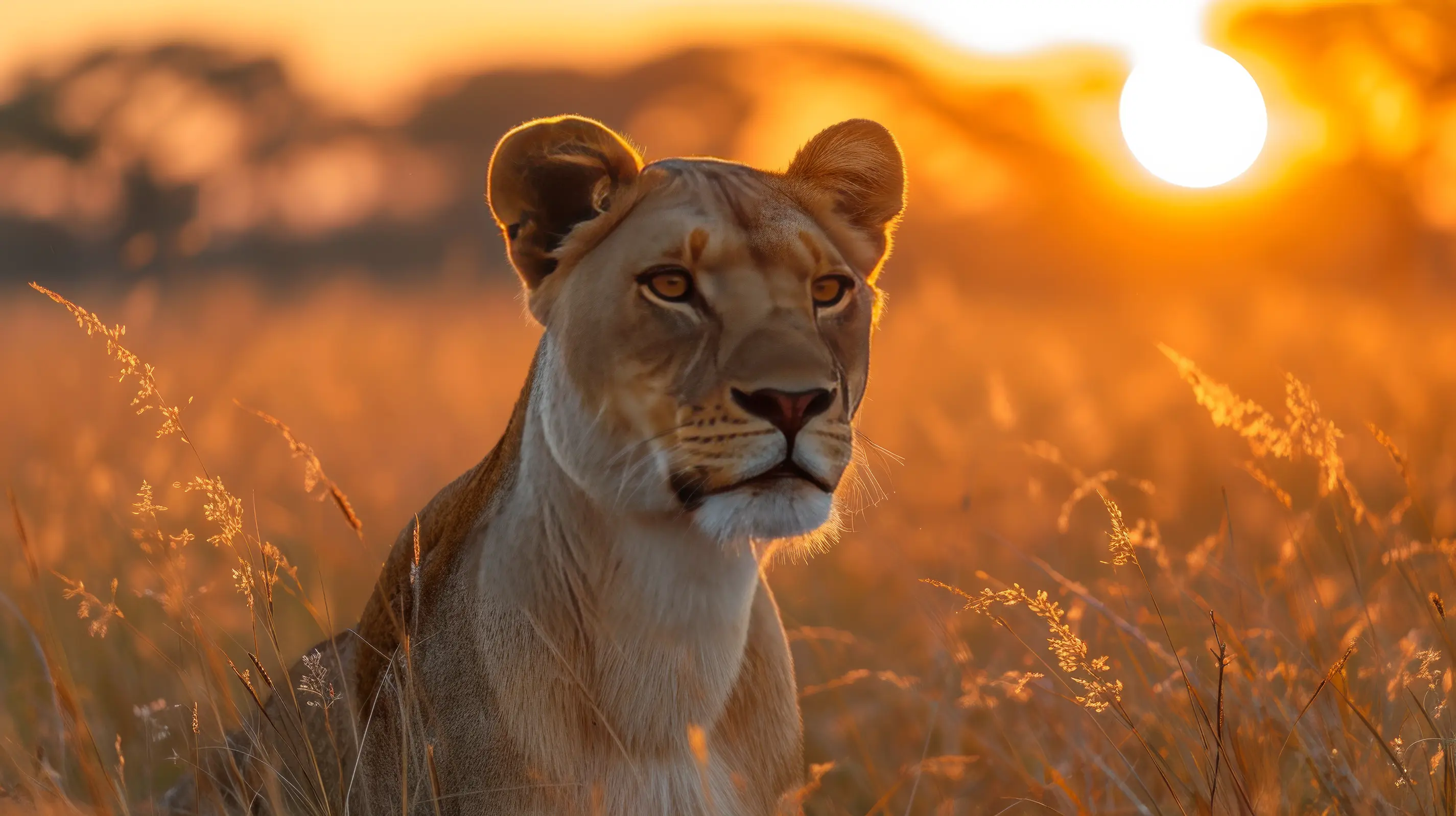 Lioness portrait in sunset light