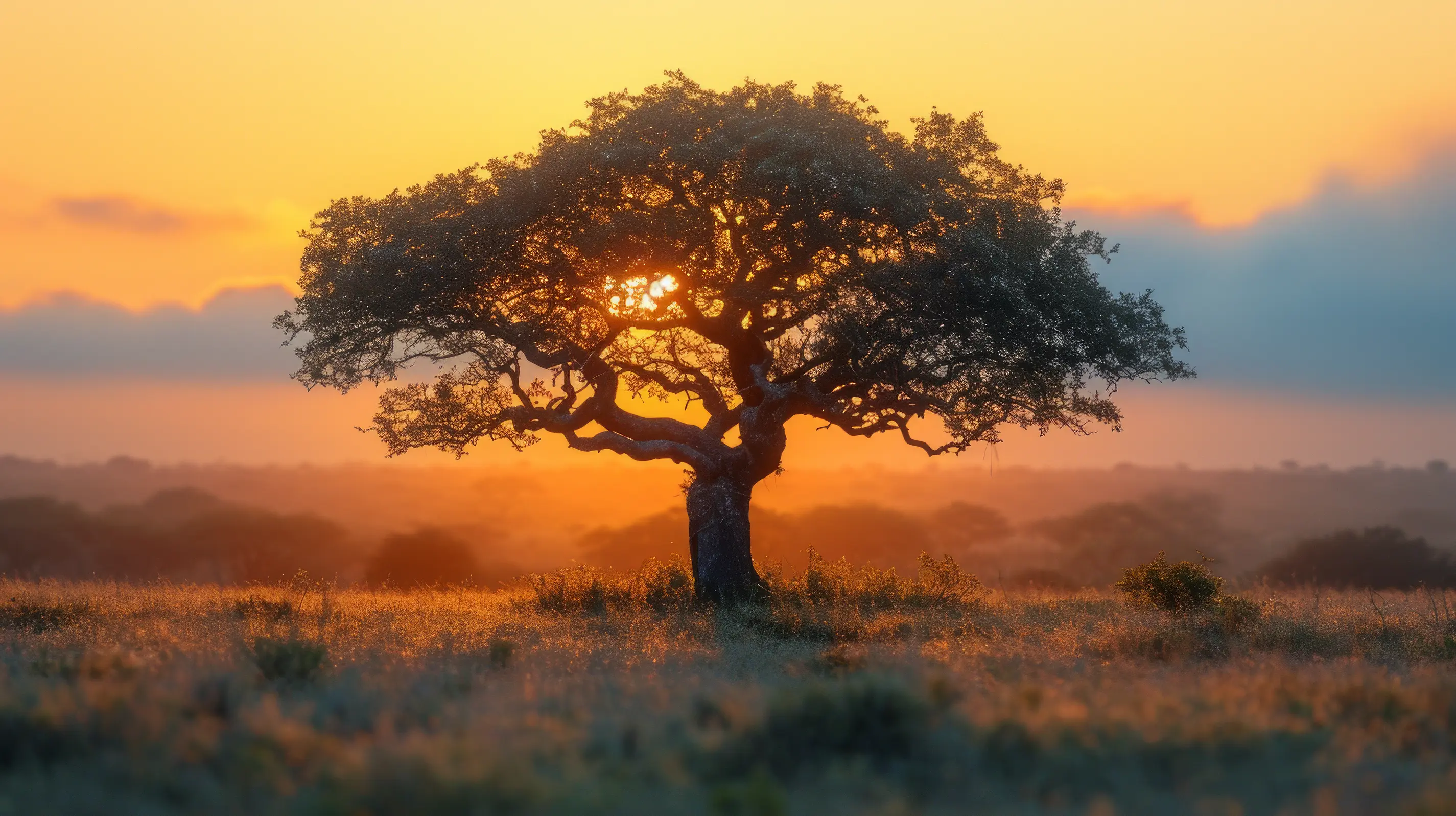 Lone tree in orange sunrise
