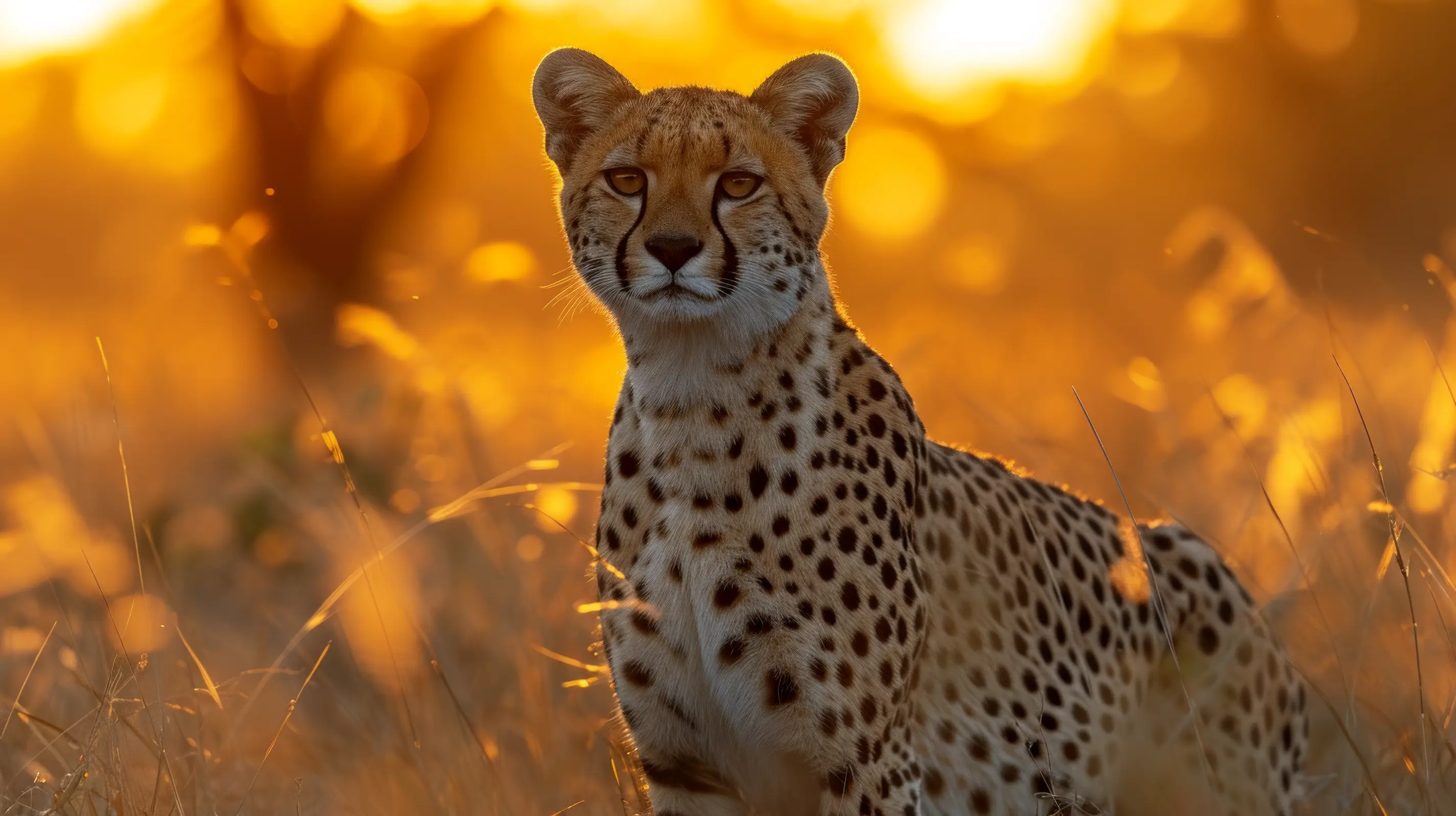 Cheetah in golden savanna sunset