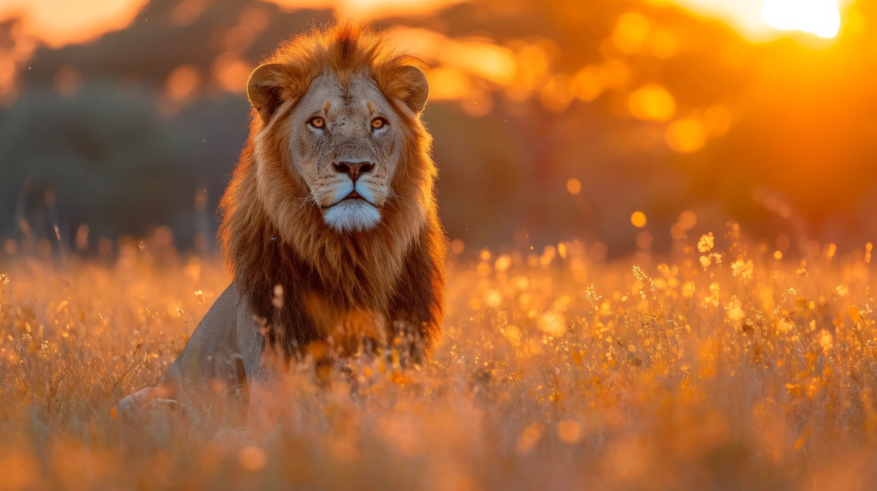Lion in golden light of sunset
