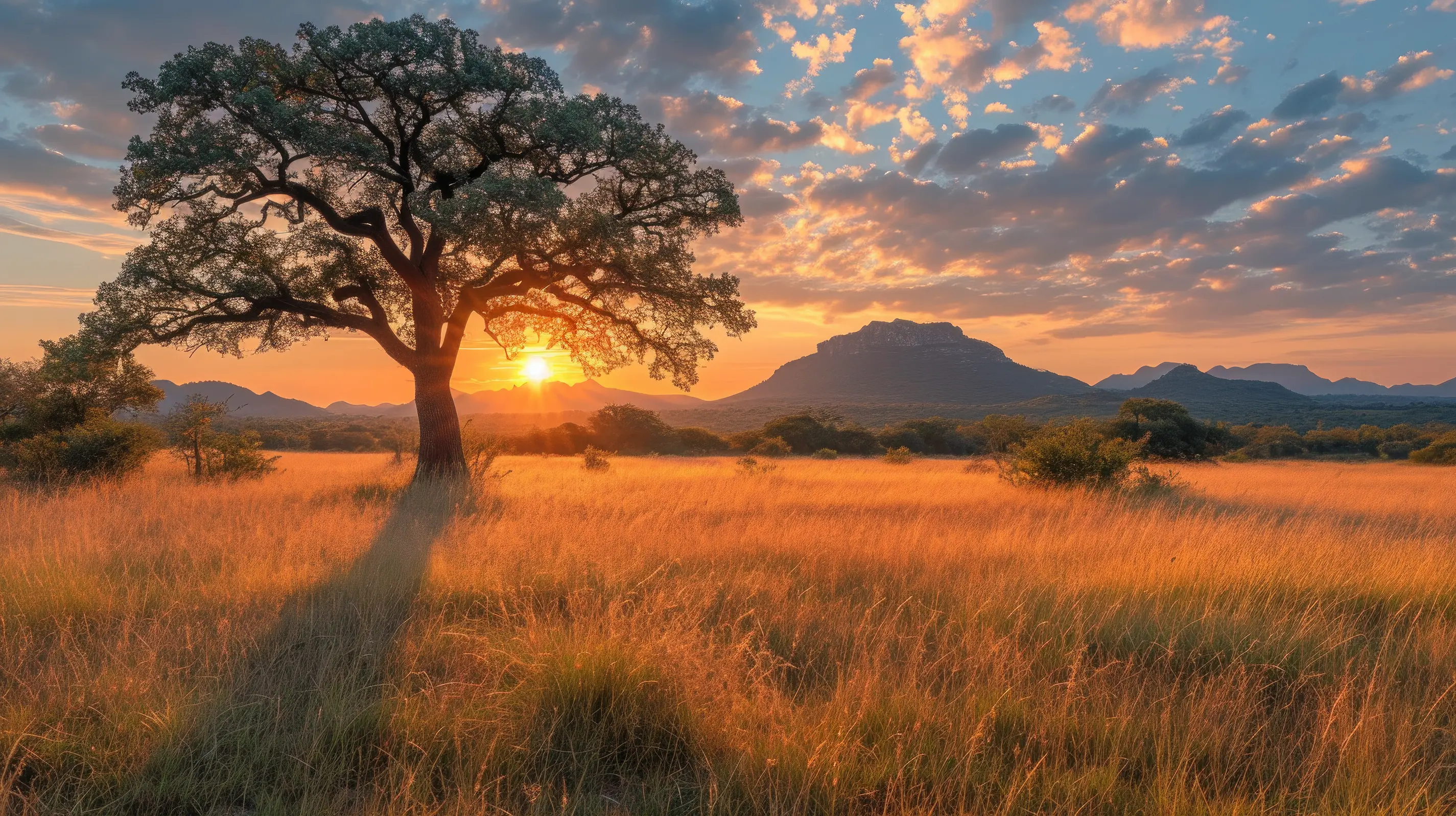 Tree at sunrise in savanna