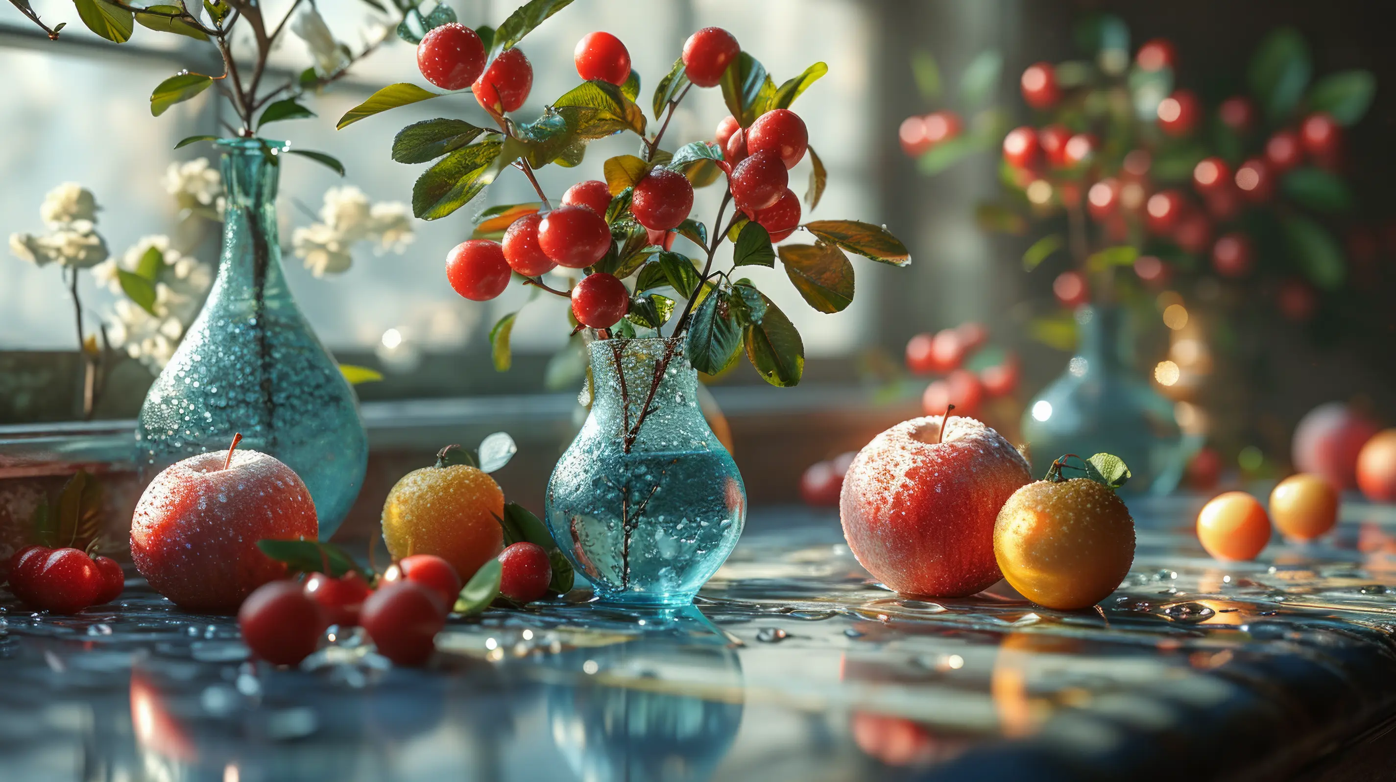 A Dew-kissed fruit tableau