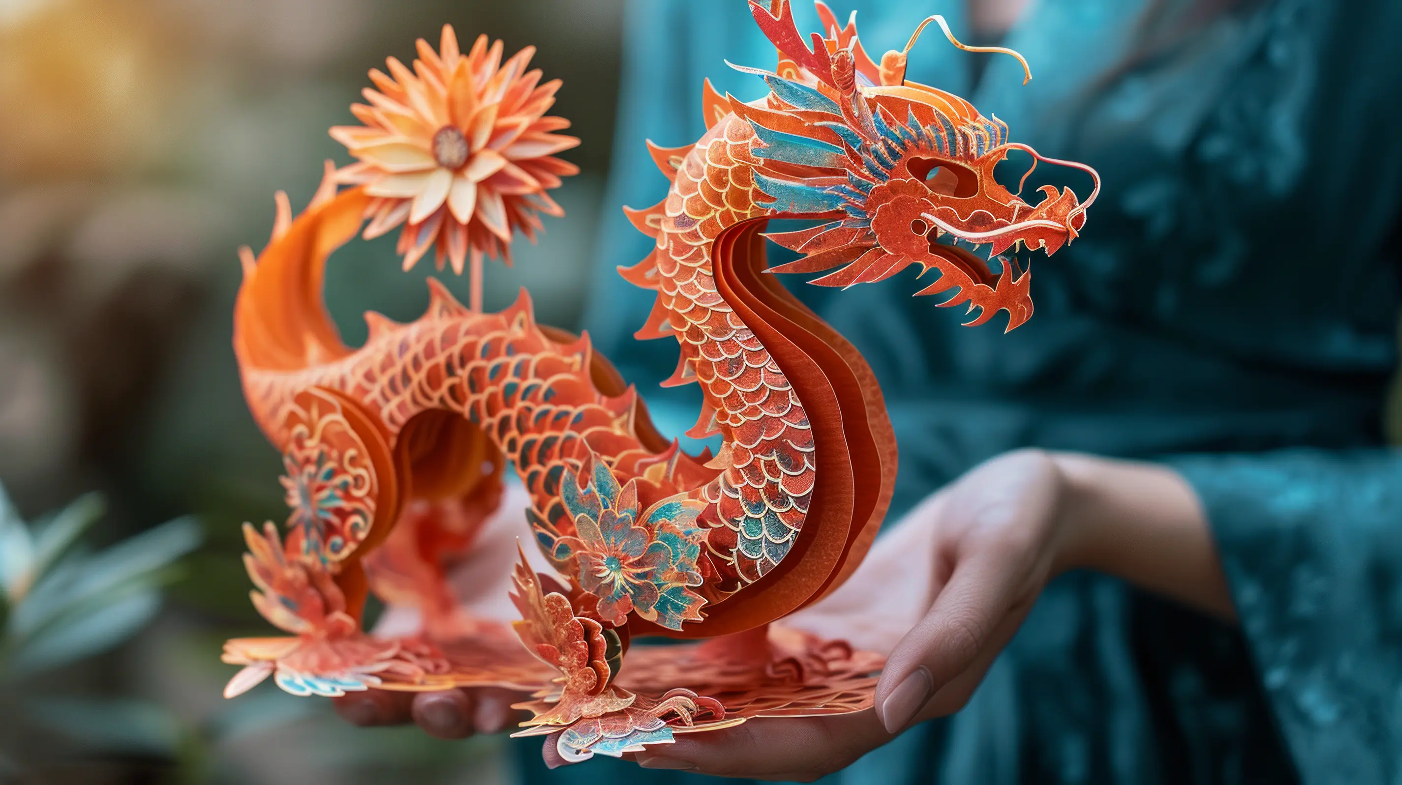 A paper dragon is cradled in hands