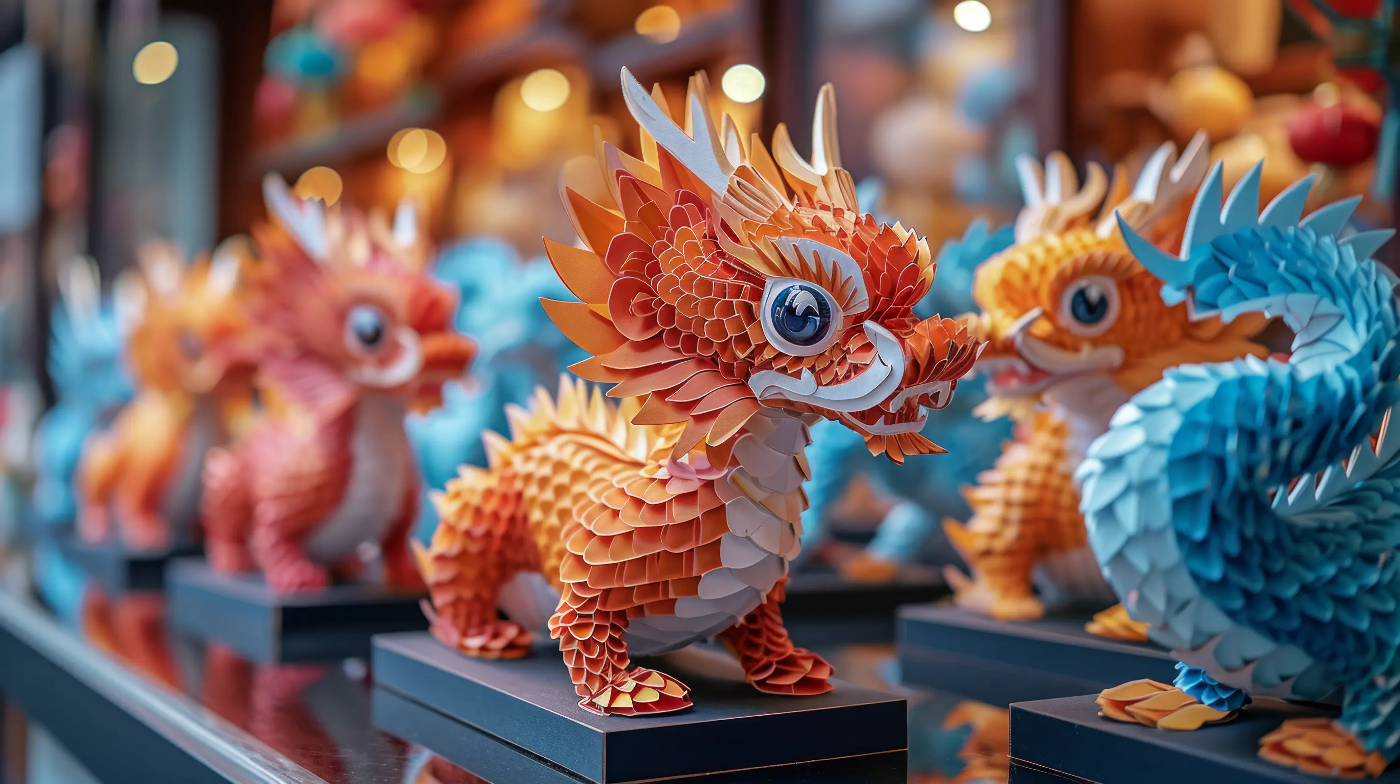 Dragon figurines on display
