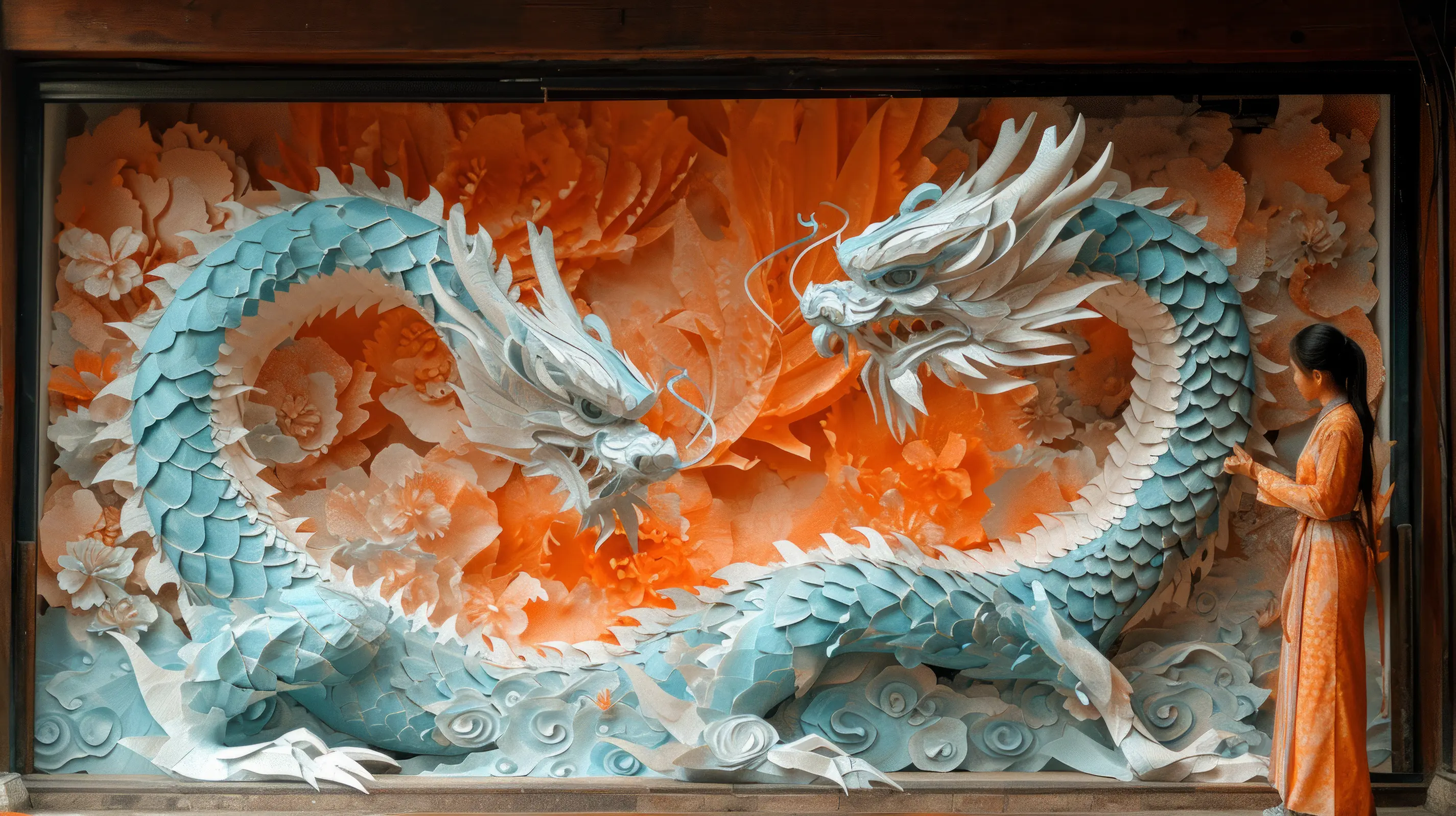 Giant dragon mural in vivid hues