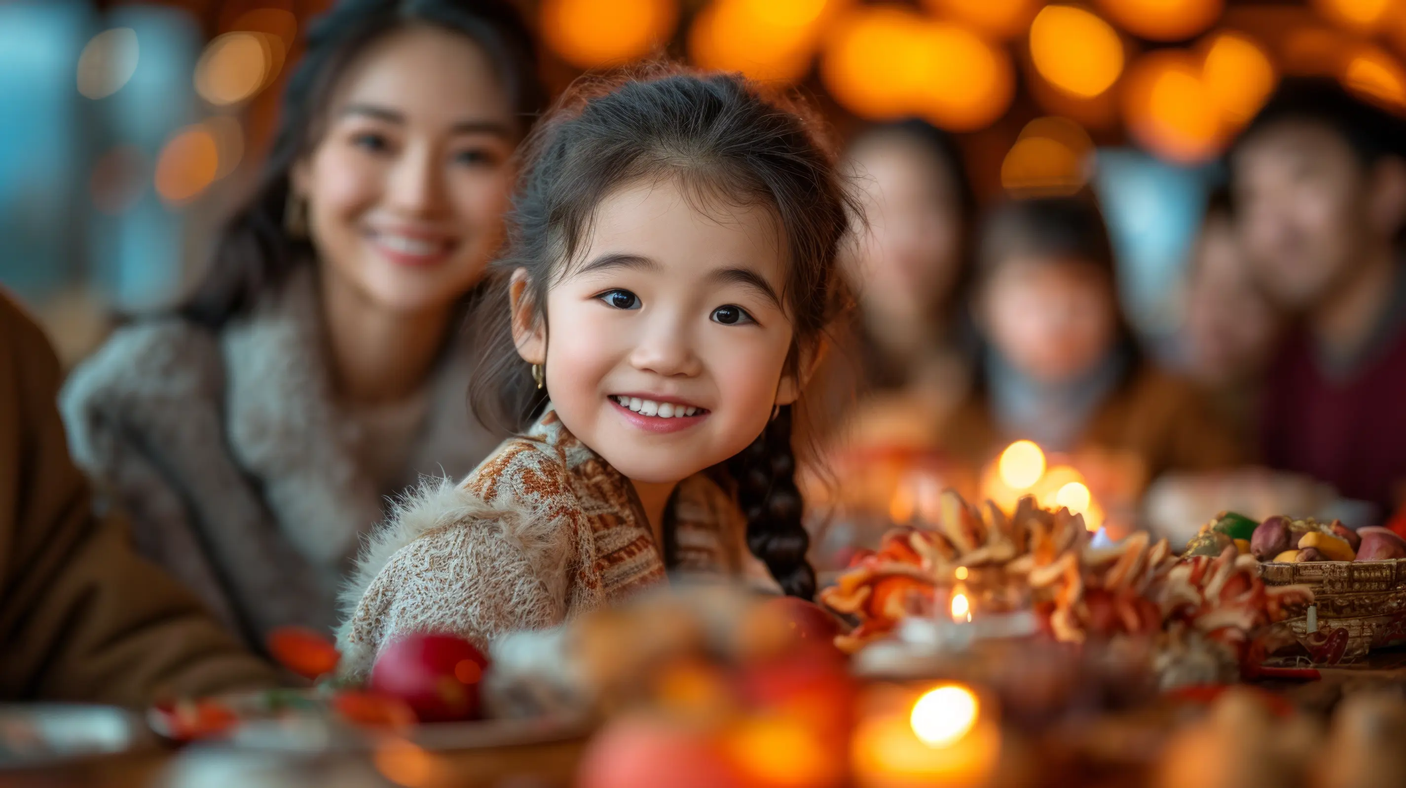 Smiling child at a festive table