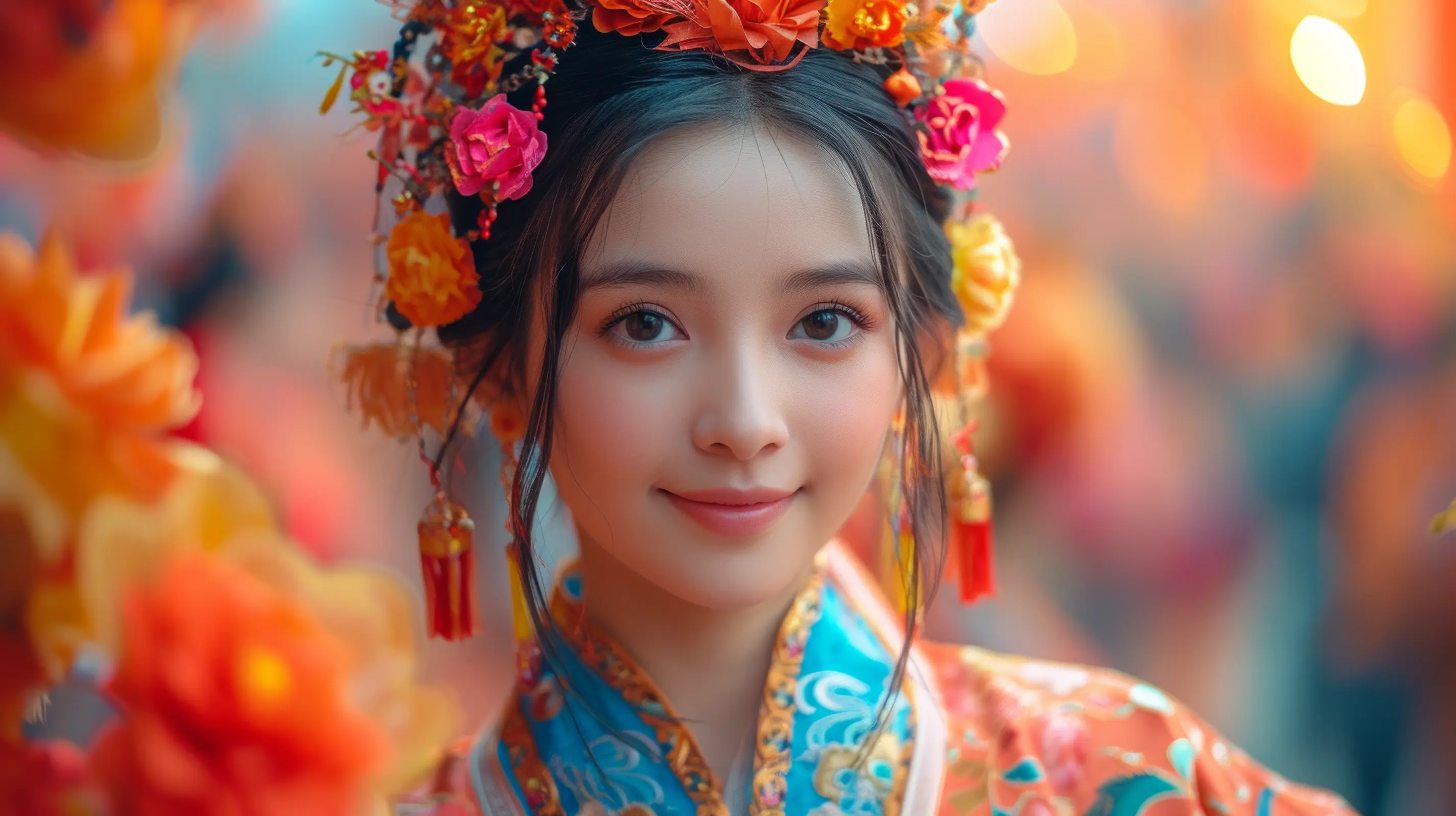 Woman in floral attire at festival
