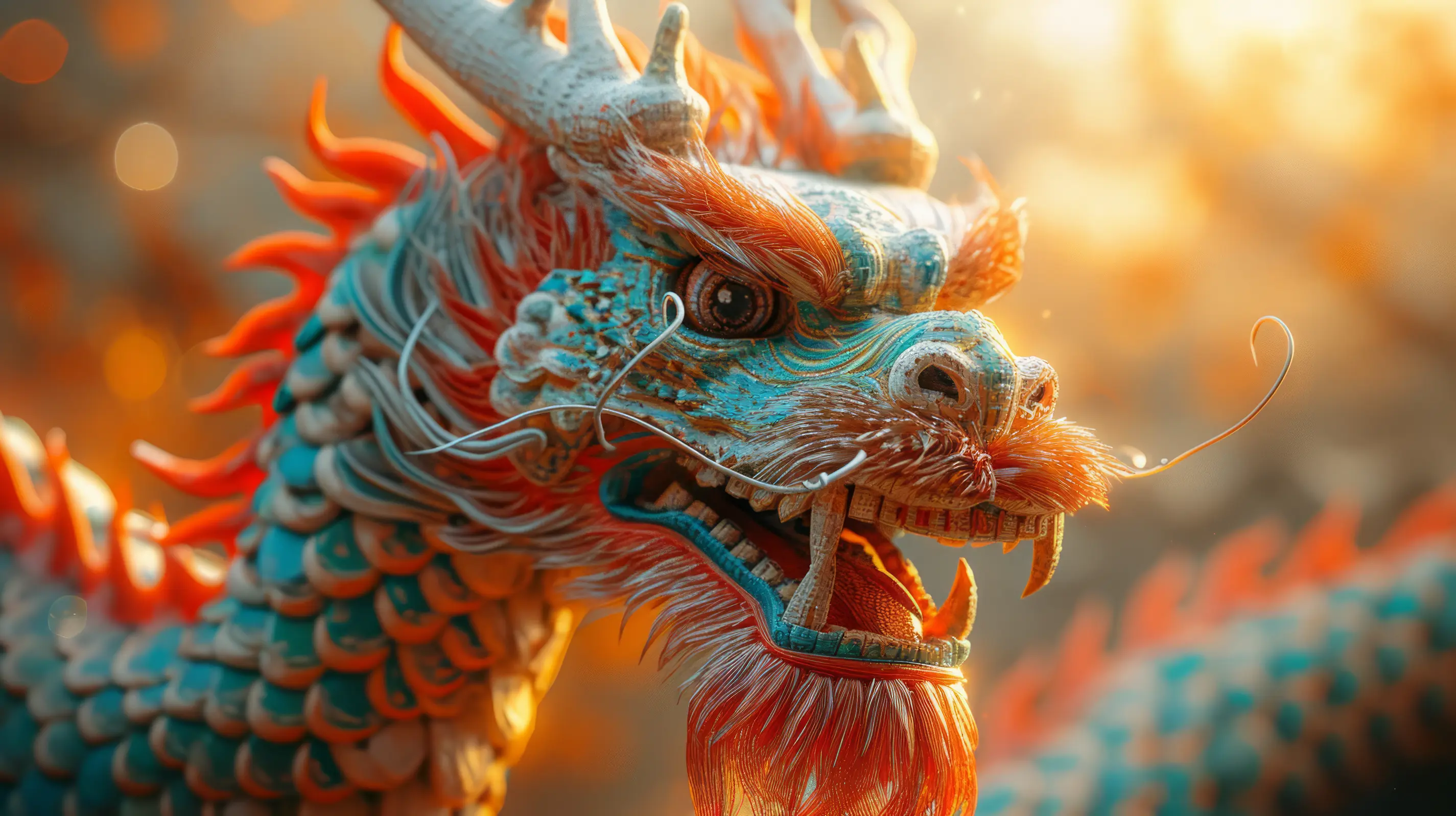 Fierce dragon sculpture in fiery tones