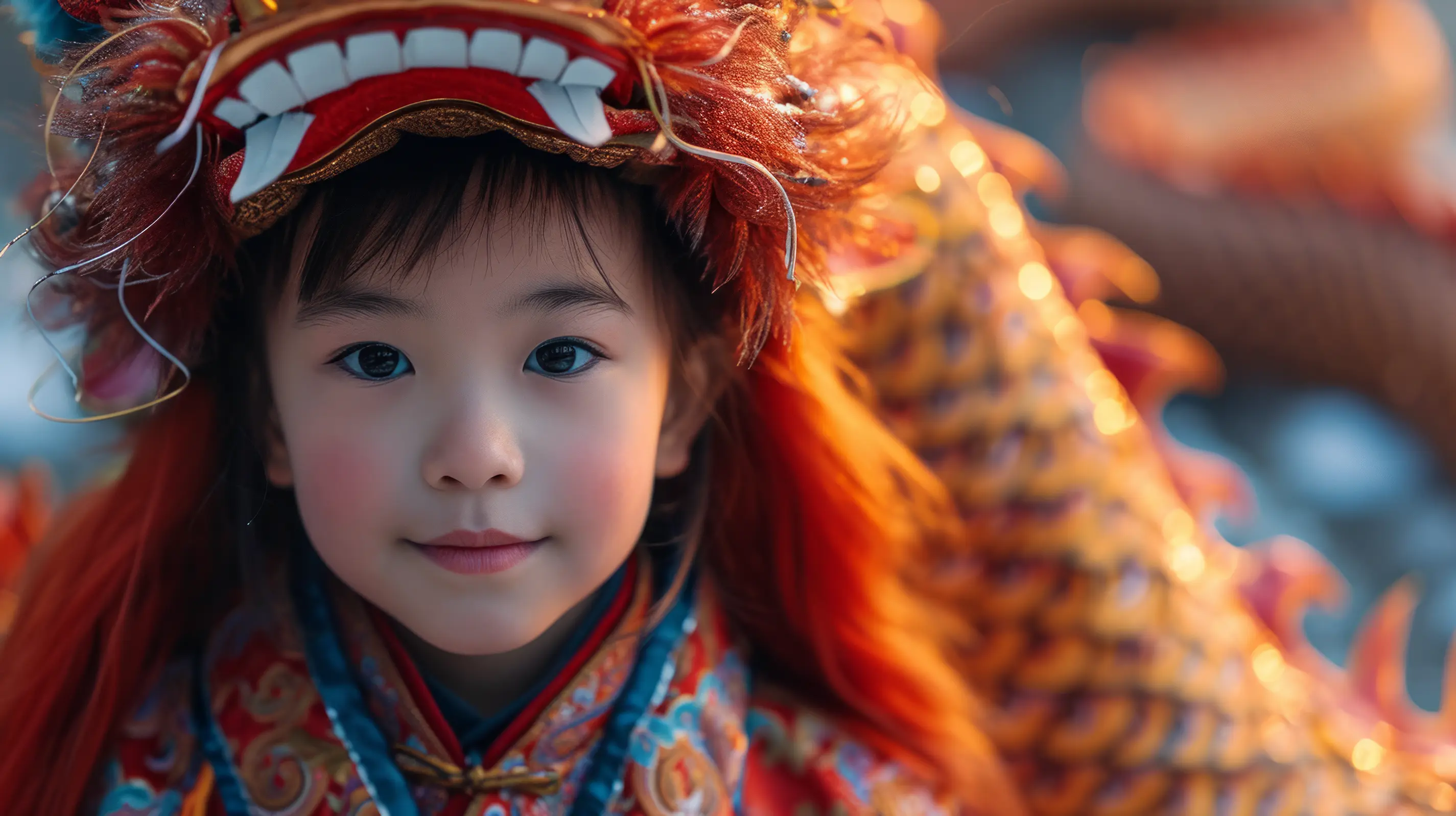 A child with red dragon headdress