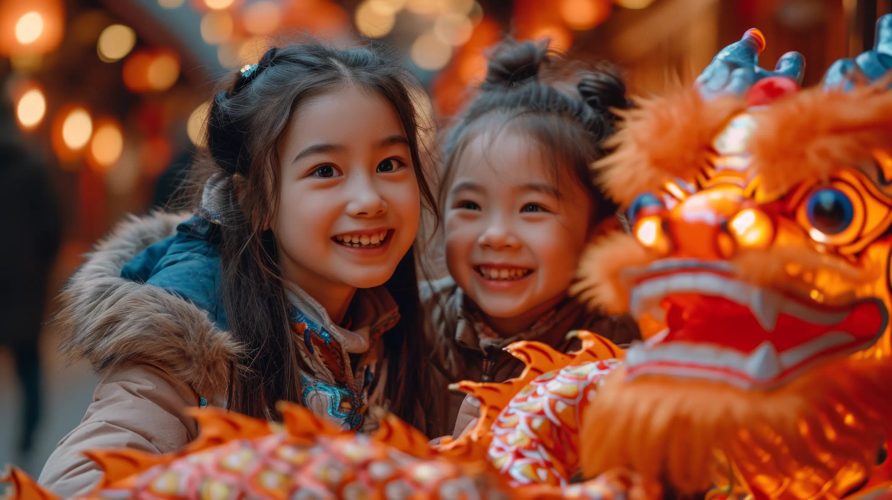 Children enjoying dragon dance