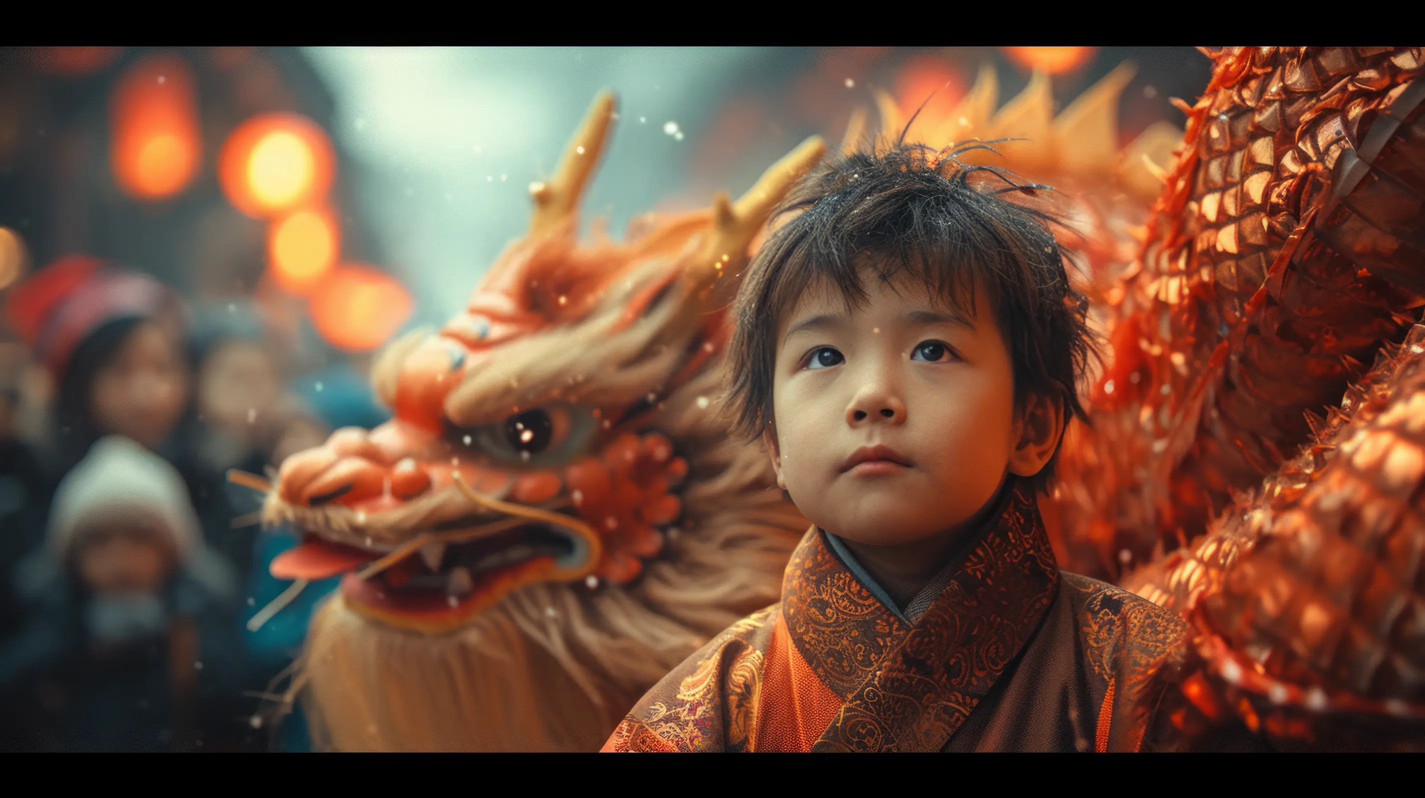A Boy in awe of dragon parade