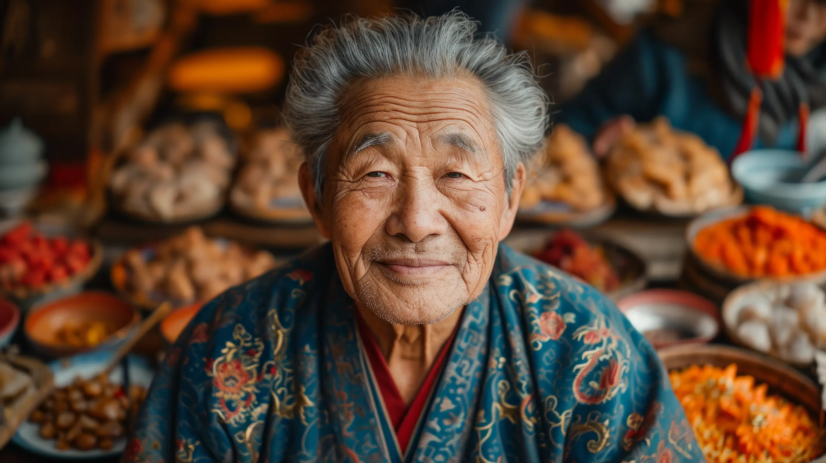 An Elder with traditional food spread