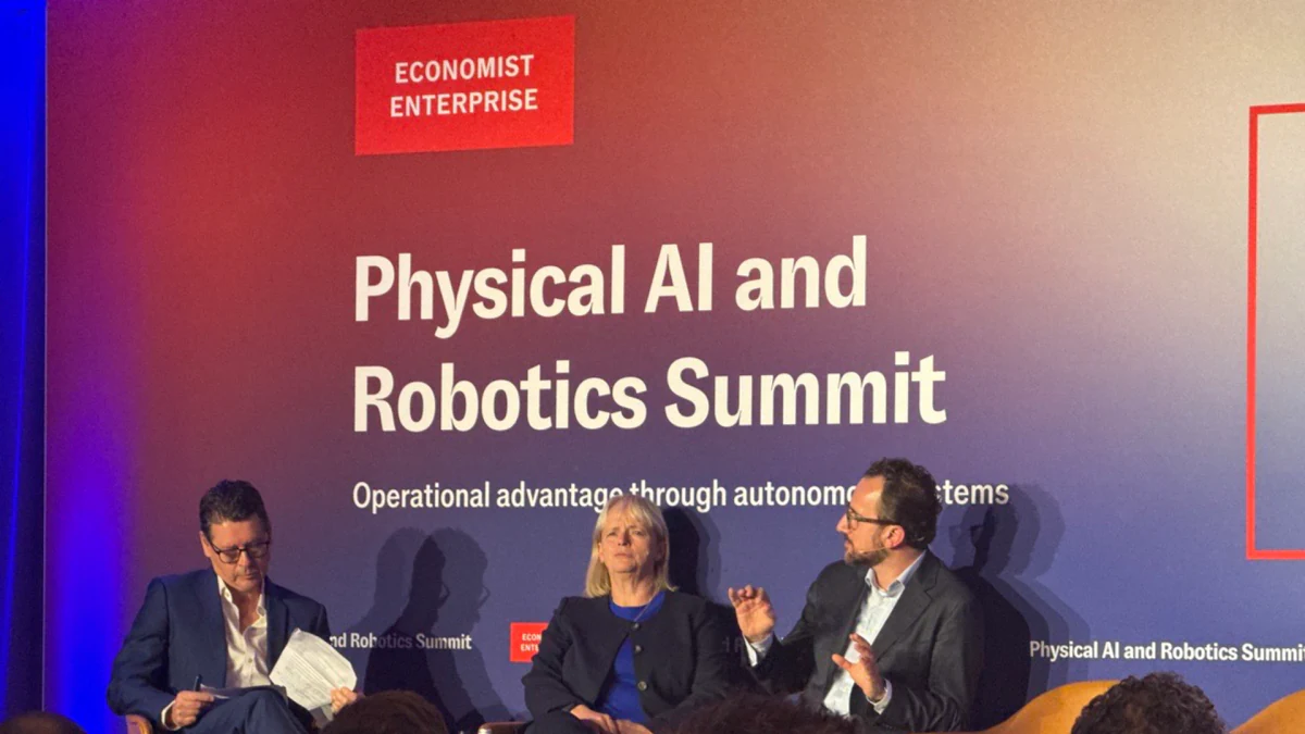Louisa Finlay, COO of Kier Group, and fellow panelists discussing physical AI and workforce governance at the Economist Enterprise Physical AI and Robotics Summit in London
